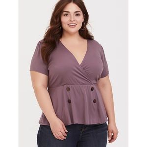 Torrid Mauve Peplum Buttoned Surplice Blouse Sz 0